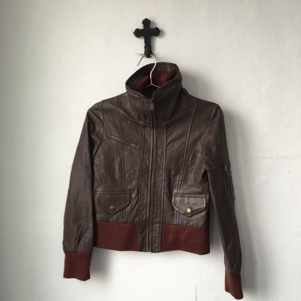 Lamb skin high neck bomber leather jacke