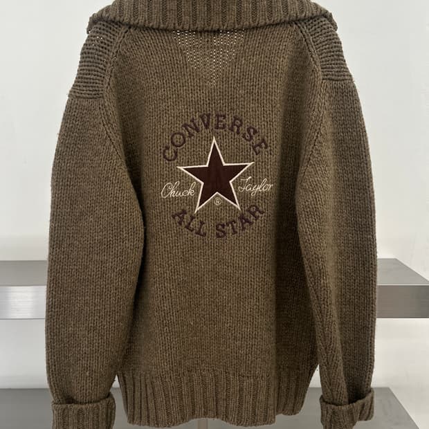 컨버스 브라운 빅로고 헤비 울 니트집업