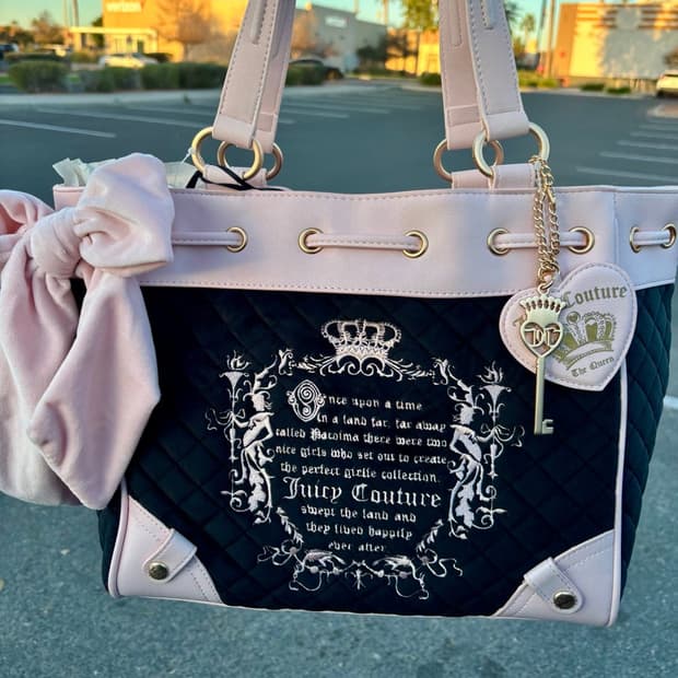 쥬시꾸뛰르 테일 데이드리머 토트백 빈티지 갸루 핑크 브라운 리본 챰