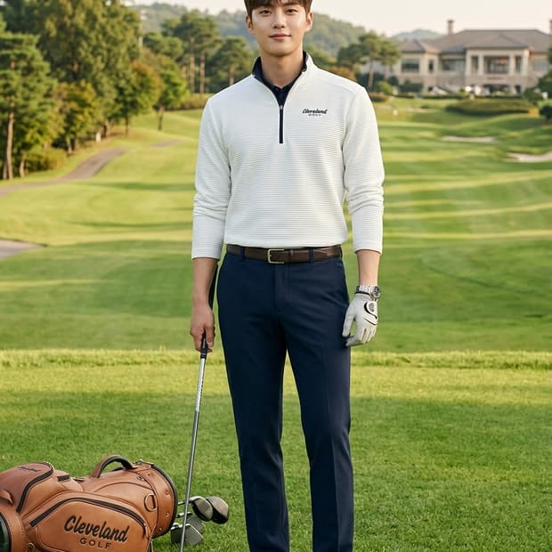 클리블랜드 골프 화이트 골지 반집업 티셔츠