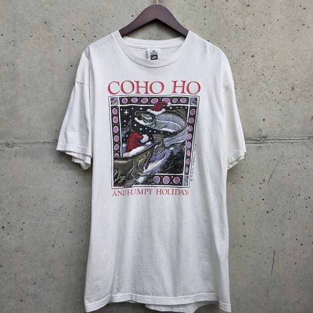 [xl]90s USA Lee 1990 레이 트롤 연어 크리스마스 반팔 티