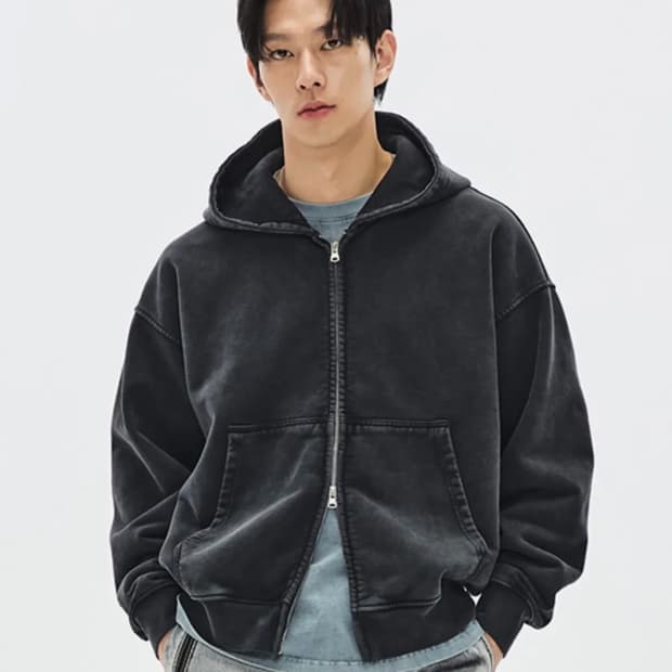 (XL) 소버먼트 950G 컷 블리치 후드 집업 페이드 블랙