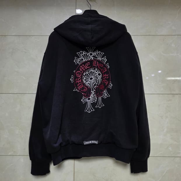 크롬하츠 레드 홀스슈 세메터리 헤비웨이트 후드집업 L 