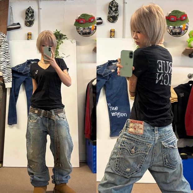 트루 릴리전 빅 스티치 데님 팬츠 진 바지 