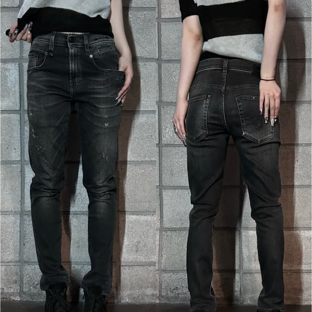 R13 블랙 디스트레스드 데님 팬츠