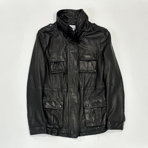 하이넥 지퍼 슬림 양가죽 자켓 