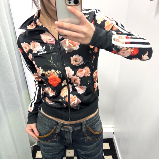 아디다스 플라워 패턴 파이어버드 트랙탑 져지