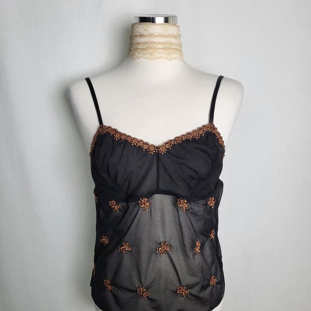 빈티지 블랙 시스루 나시 슬립