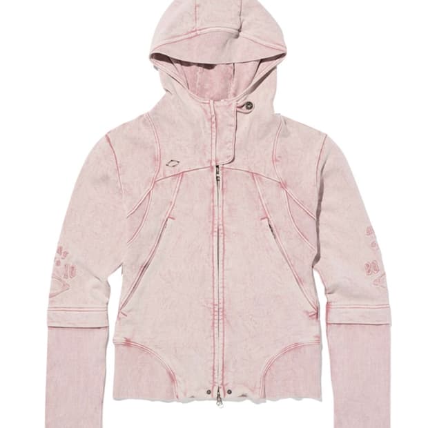 미스치프 컷 오프 후드 워시드 핑크브라운