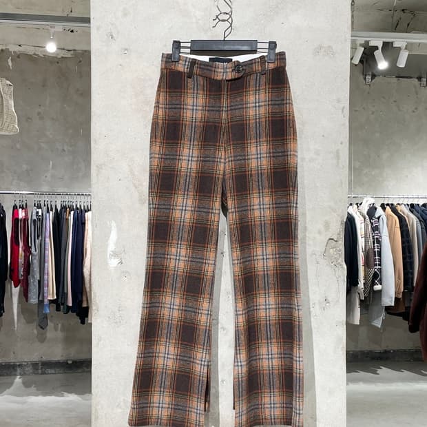 앤더슨벨 18F/W 다크 브라운 네나 체크 슬릿 울 트라우저