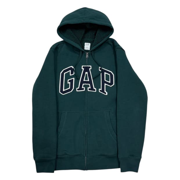 GAP 빈티지 스펠로고 보아털 후드집업 자켓 그린 S