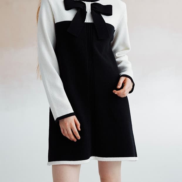 듀이듀이 리본 니트 원피스 드레스