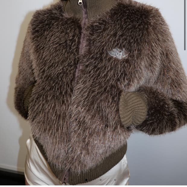 스컬프터 Faux Fur Zip-up Jacket Brown - S
