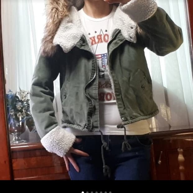 카키 크롭 야상 솜패딩 양털 뽀글이 