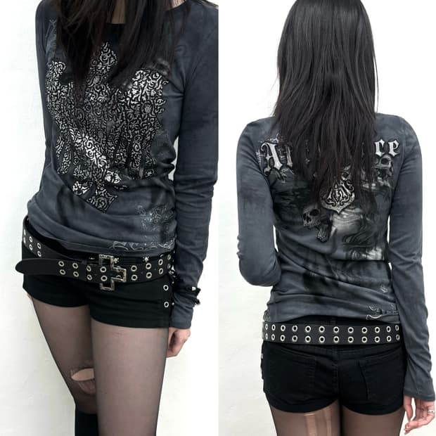 Affluence gothic print slim fit long sle