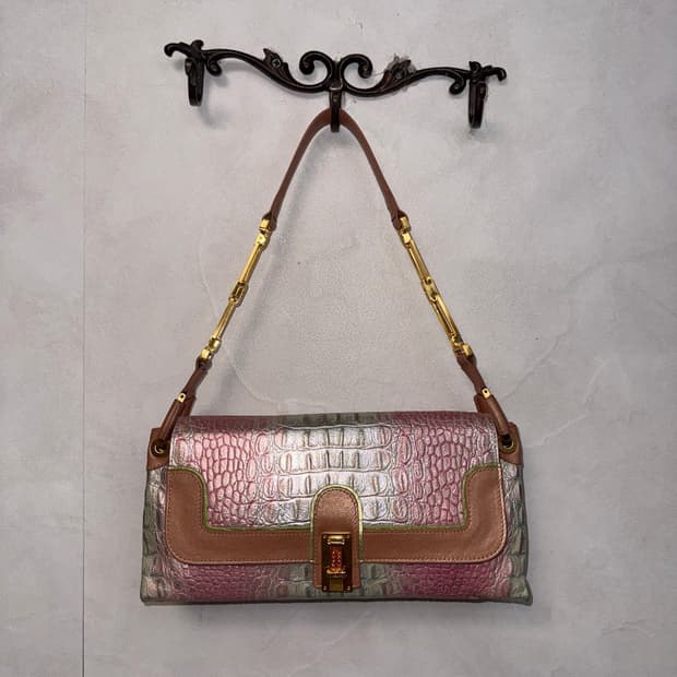 Pink silver python chain shoulder bag