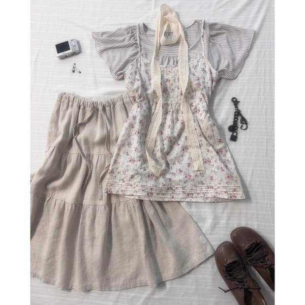 레이스 멀티 머플러 미니 플라워 패턴 슬리브리스 2pcs SET