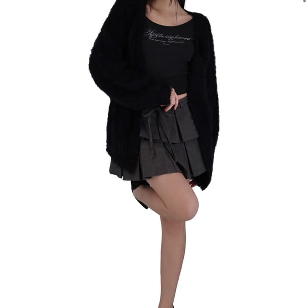 클리시어 슈가플럼 헤어리 가디건 블랙