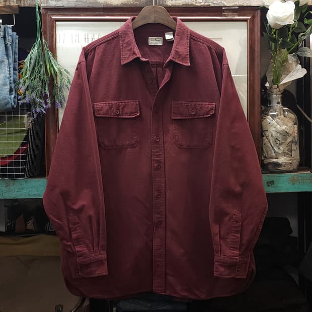 90s 엘엘빈 워크셔츠 헤비코튼 투포켓 샤모아 셔츠 오크 레드 브라운xl