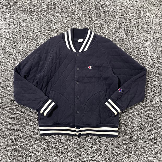 빈티지9. 챔피온 써모라이트 멜톤 퀼팅 바시티 자켓 점퍼 네이비