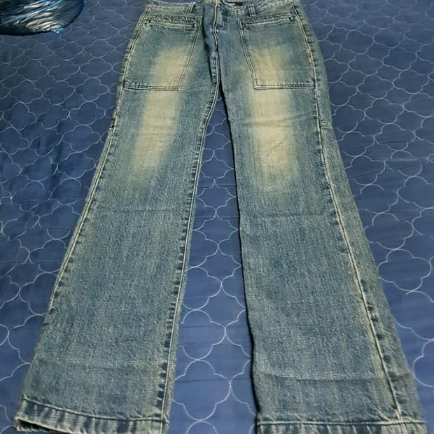 (빈티지) ONG JEANS 워싱 빅포켓 스판 세미 플레어 데님진(29)