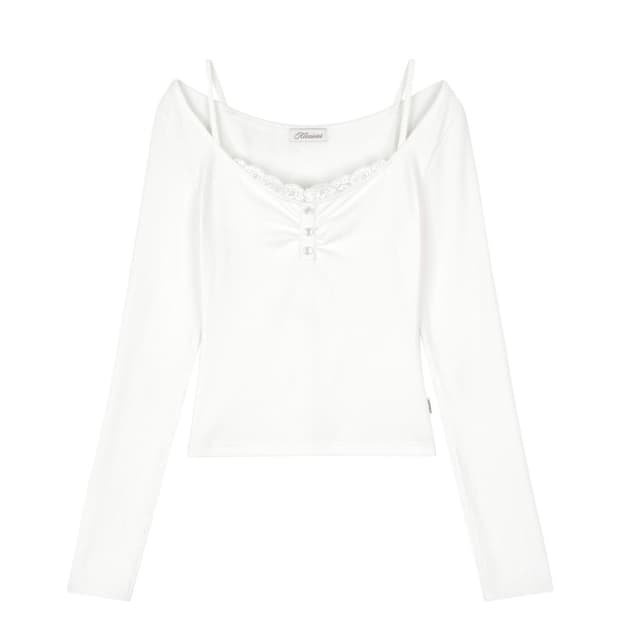 클리시어 milkshake lace button top