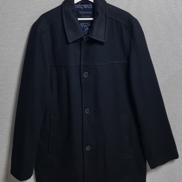 오버핏 L ) 타미힐피거 블랙 울혼방 반코트