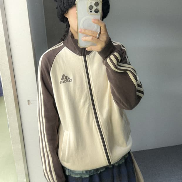 adidas brown cotton zip up