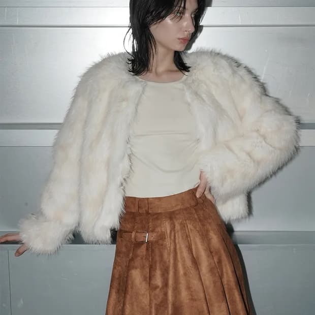 Faux Fox Fur Short Jacket lvory 퍼자켓