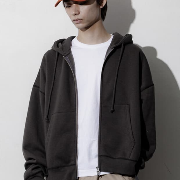 프릭스스토어 12온즈 오버핏 후드집업(차콜)