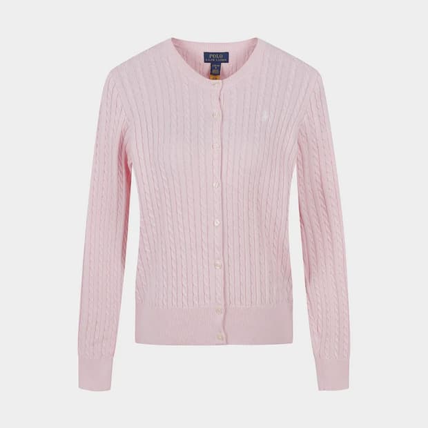 폴로 랄프로렌 케이블 니트 가디건 연핑크m