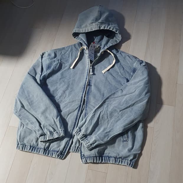 새제품XL) 스파오 데님 후드 집업 점퍼 빈티지워싱 블루 