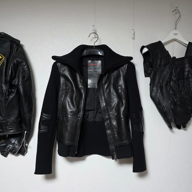 pradasports 00s leather mix biker jacket