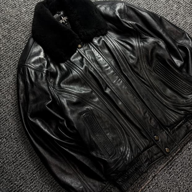 Grand 빈티지 램스킨 블랙 레더 봄버 무스탕 1472