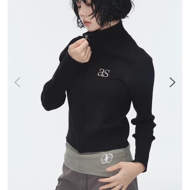 애즈온 니트집업 블랙