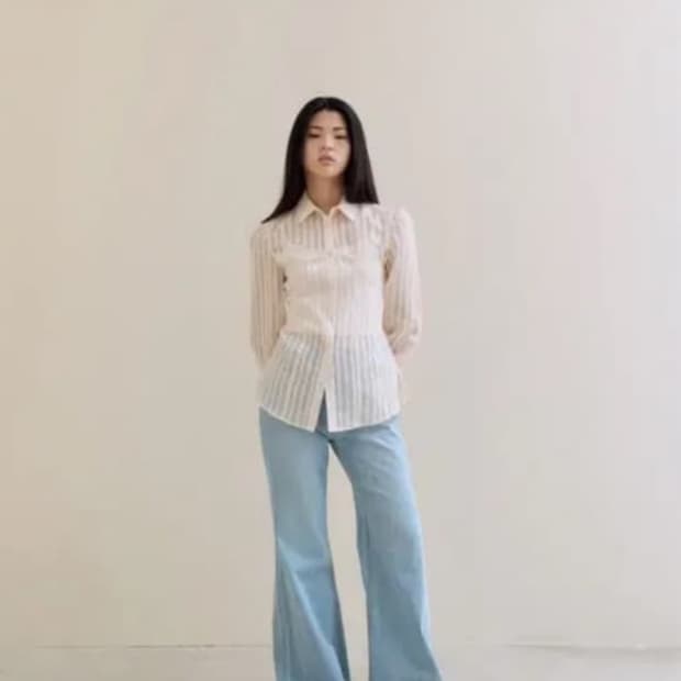 택o새제품) 플레따 스트라이프 크림 셔츠 s