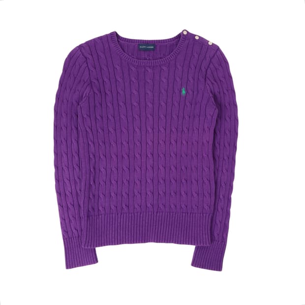 폴로 랄프로렌 퍼플 숄더버튼 케이블 니트