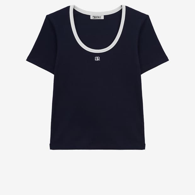 그로브 rory tee 라운드 골지 티 네이비