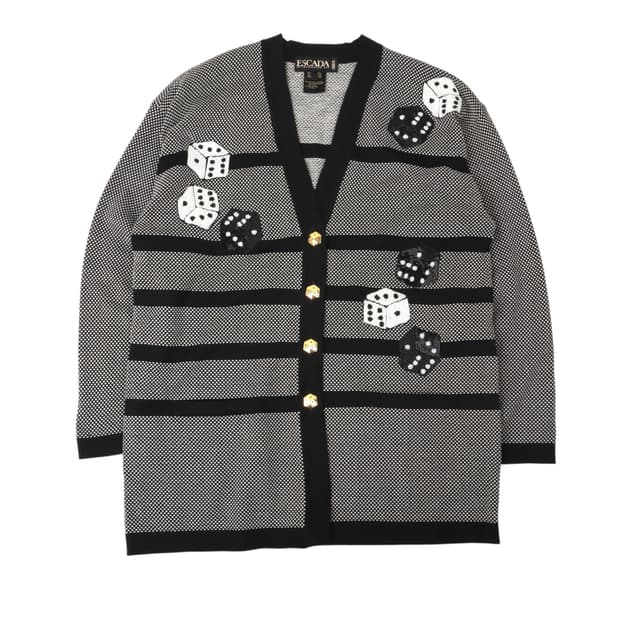 Escada 에스카다 골드 실크 울 다이스 비즐 가디건