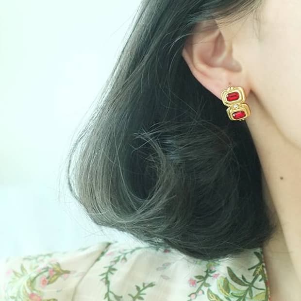 에이본 레드 라인스톤 빈티지귀걸이