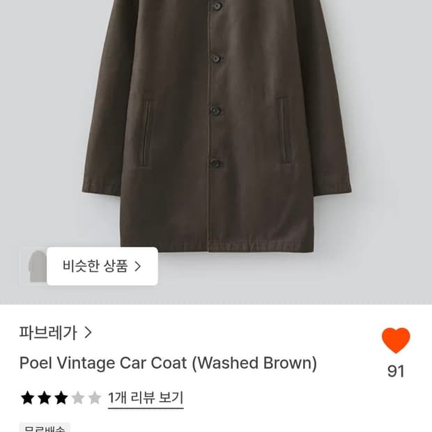 파브레가 포엘 빈티지 카코트 워시드브라운 3사이즈