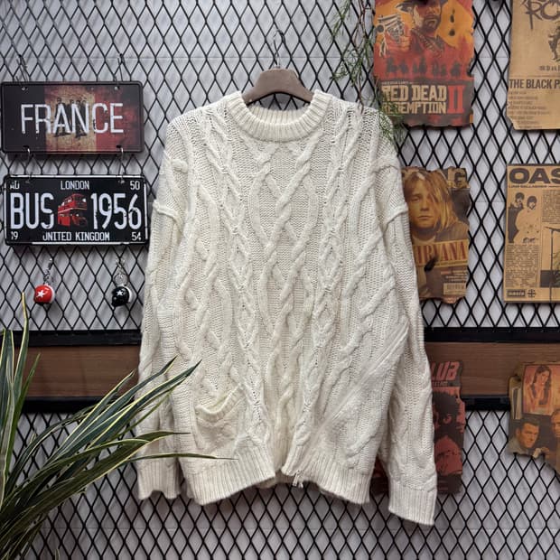 2021 F/W 지유 X 언더커버 케이블 니트 하단 집업 포인트 아이보리