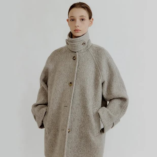 포레토 알파카 하프코트 그레이베이지