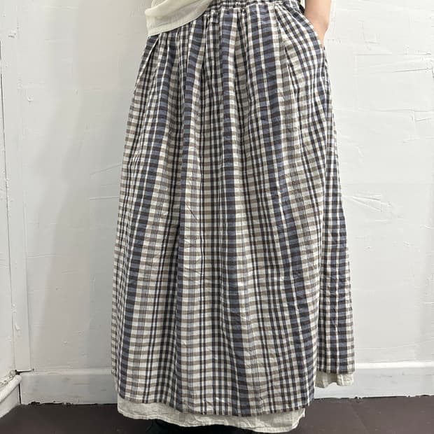 mori check layered reversible long skirt