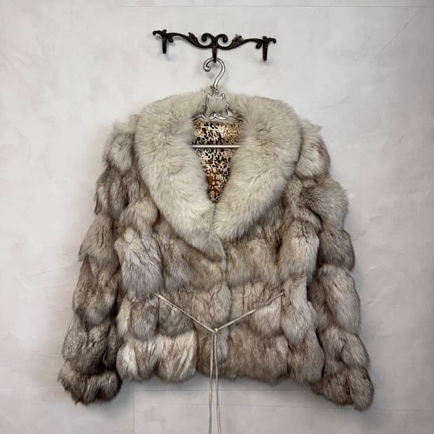 Mixed ivory brown fox fur strap jacket 