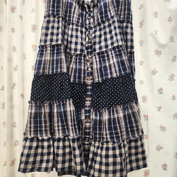 (지구샵) 체크 롱 스커트