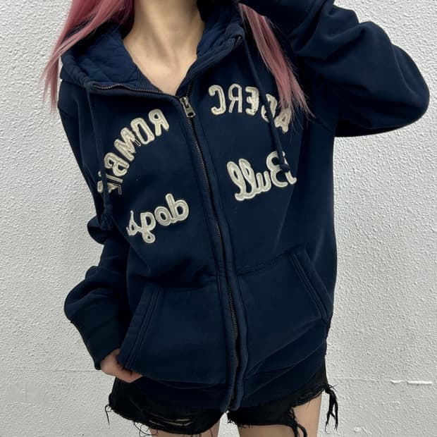 아베크롬비 센터로고 네이비 후드집업 XL
