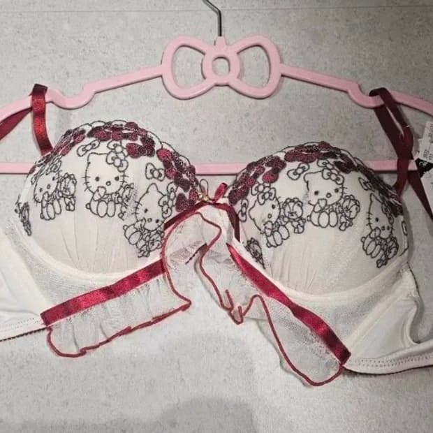 일본)헬로키티 자수 브라 화이트레드 M