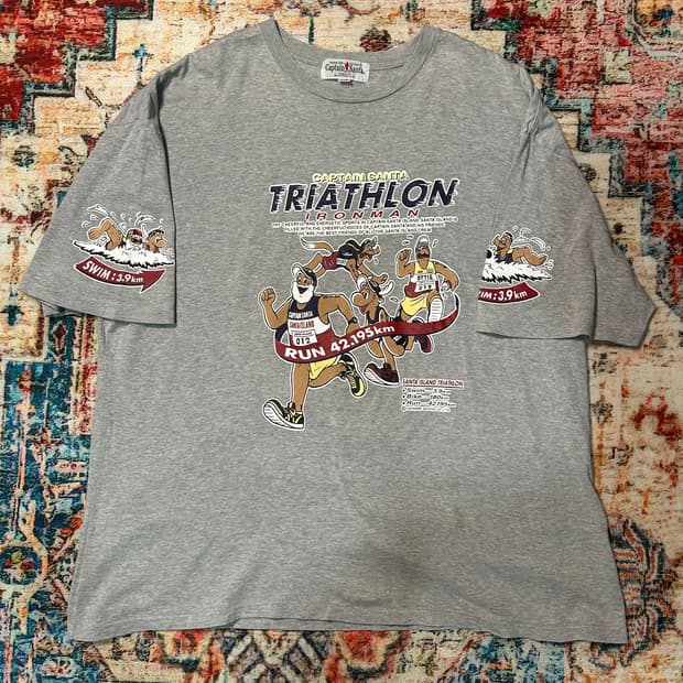 [2XL] 90s 캡틴 산타 철인삼종경기 싱글 스티치 반팔 티셔츠