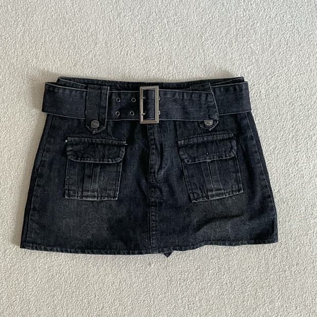 흑청데님 포켓 로우웨스트 벨트 속바지내장 스커트